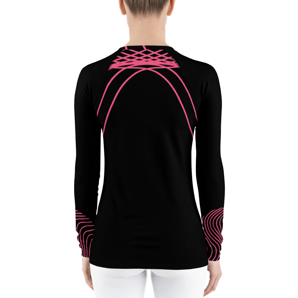 Women's Long-Sleeved Workout Top. Black Rash Guard. Gym or Yoga Top. RippleFX by WickedYo
